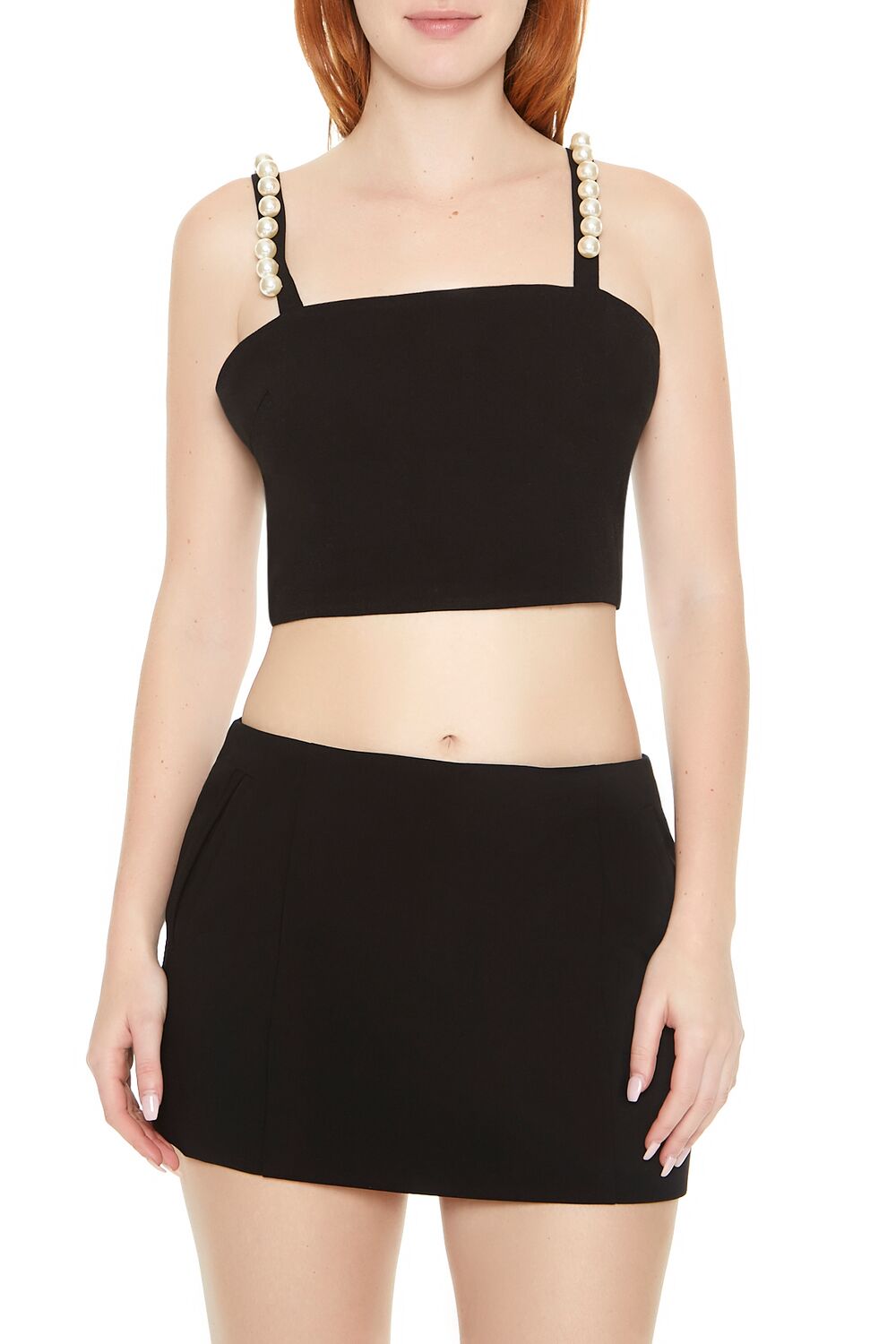  Forever 21 Faux Pearl Crop Top - black white - Bonton