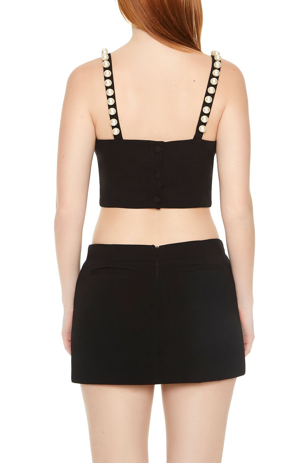  Forever 21 Faux Pearl Crop Top - black white - Bonton