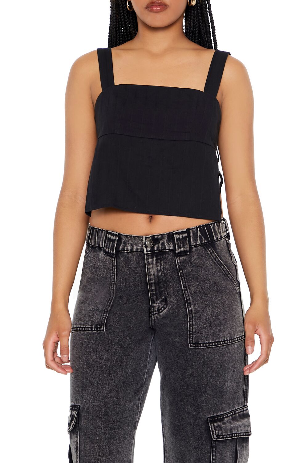  Forever 21 Tie-Back Crop Top - black - Bonton