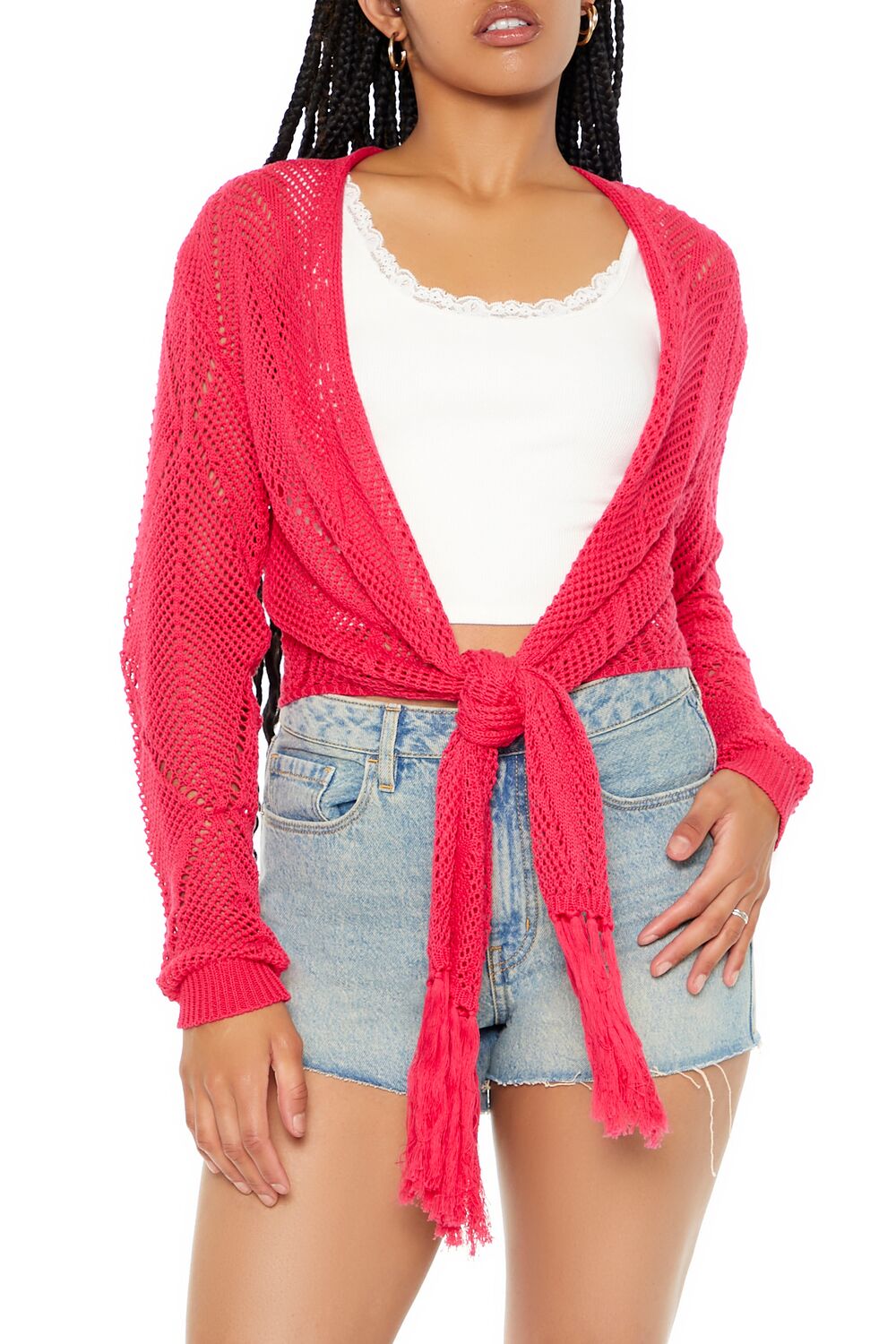  Forever 21 Open-Knit Tie-Front Sweater - black - Bonton