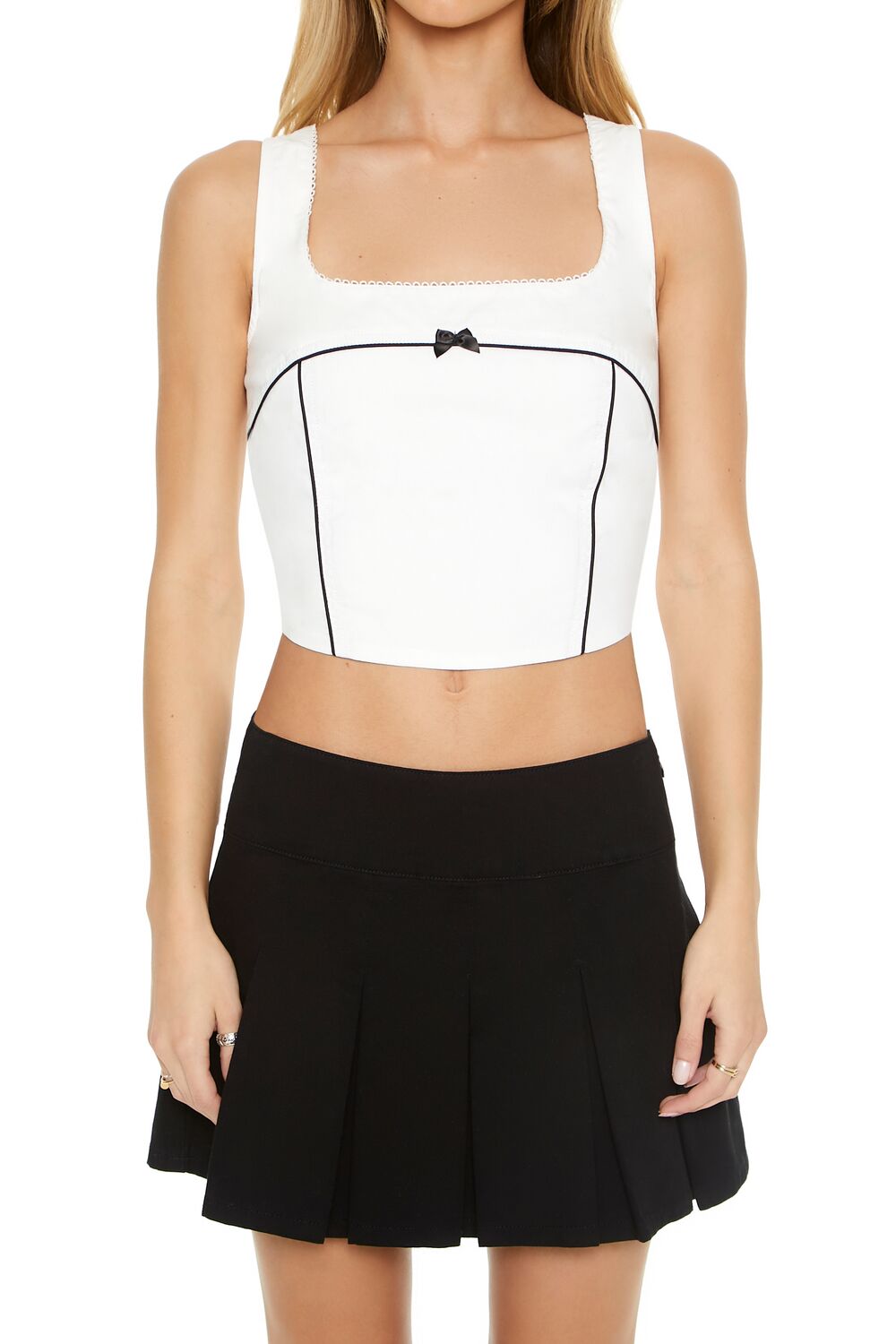  Forever 21 Bow Poplin Crop Top - black - Bonton