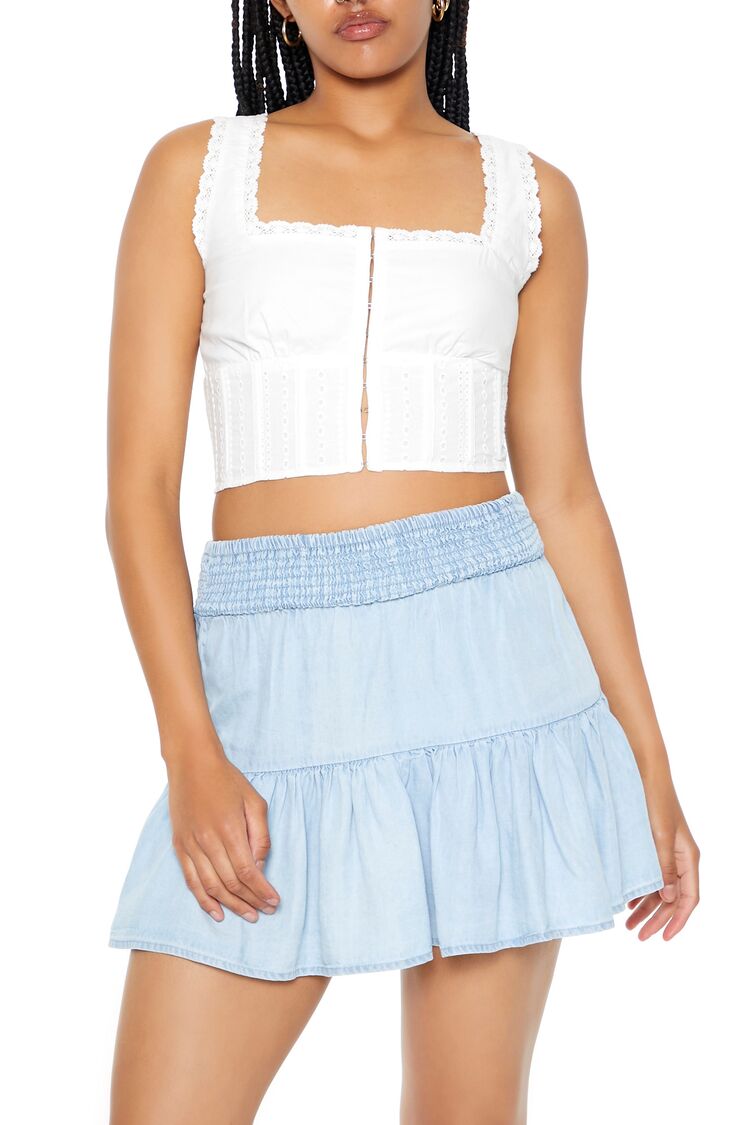 Forever 21 Lace-Trim Corset Crop Top - white - Bonton
