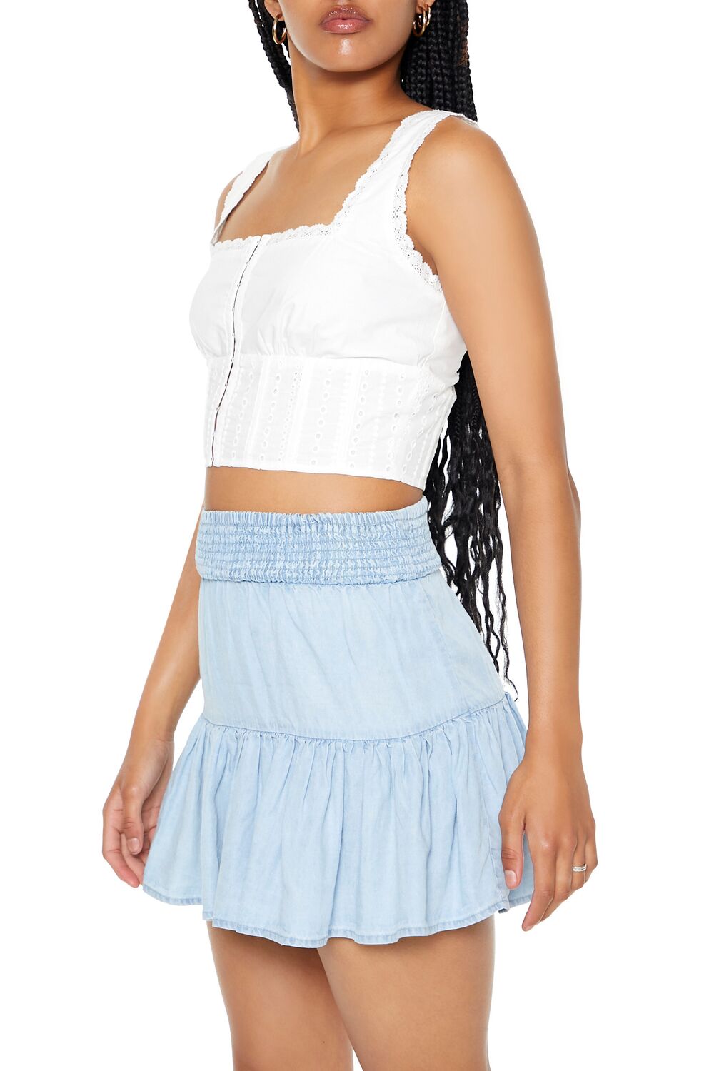  Forever 21 Lace-Trim Corset Crop Top - white - Bonton