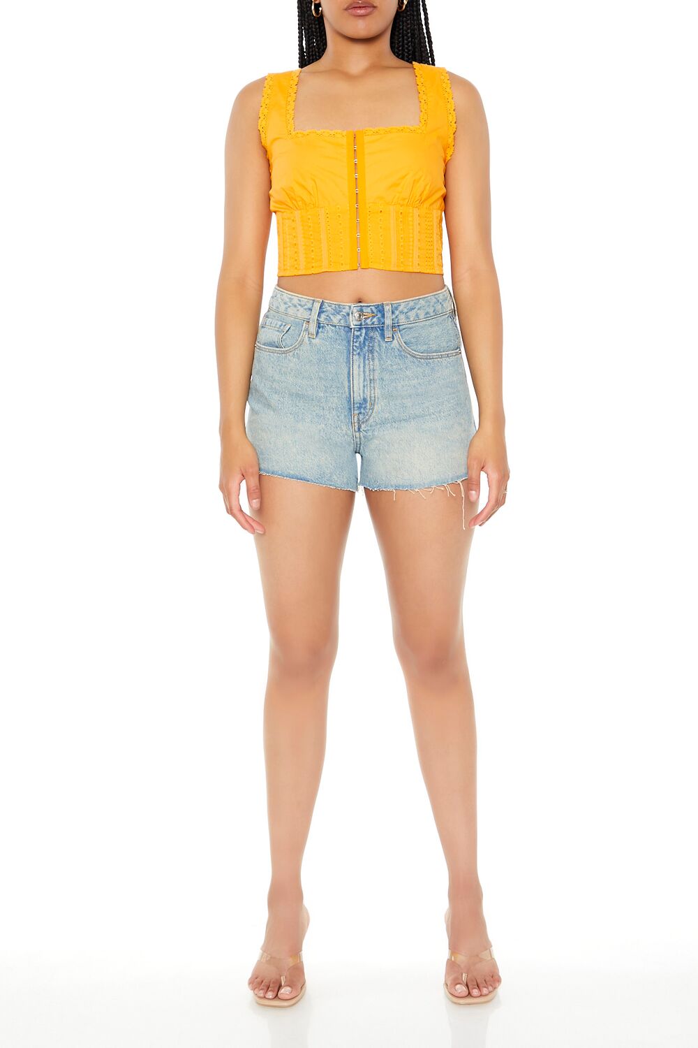  Forever 21 Lace-Trim Corset Crop Top - white - Bonton