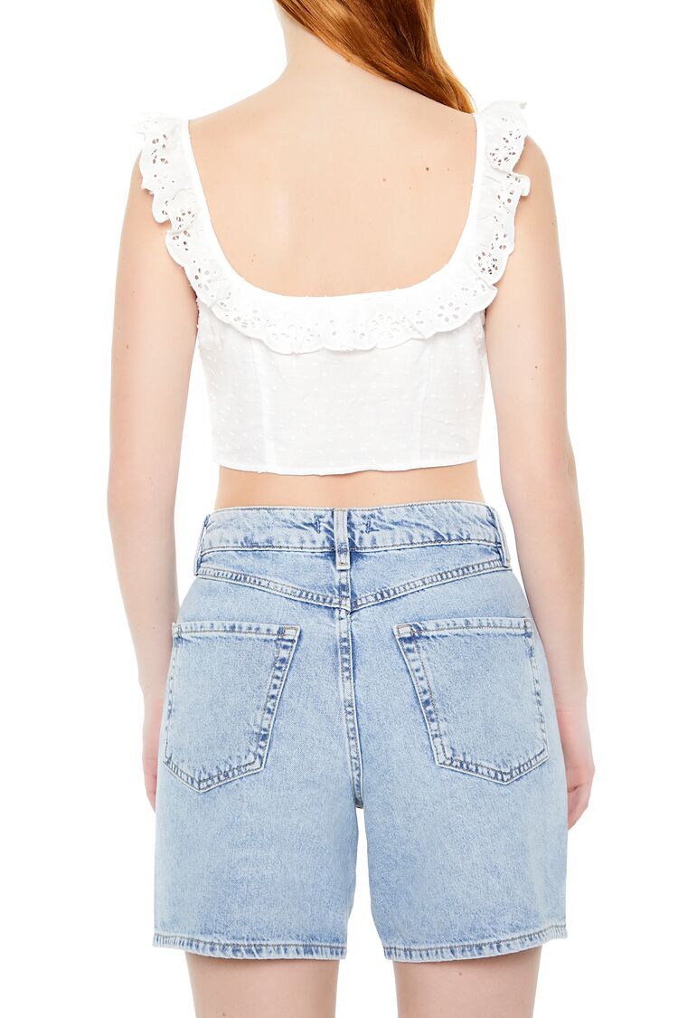  Forever 21 Eyelet Ruffle-Trim Crop Top - white - Bonton