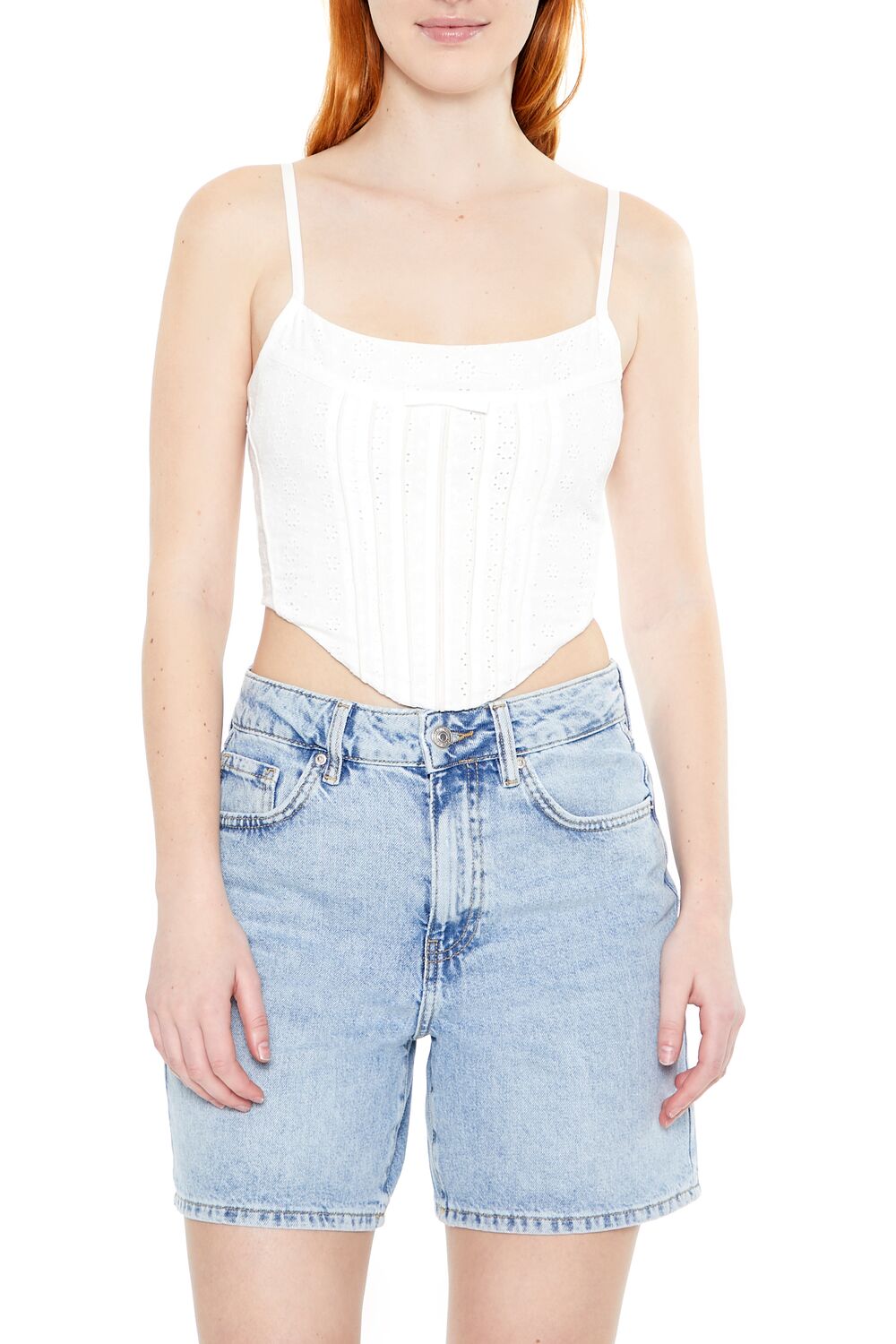 Forever 21 Floral Eyelet Bow Cami - white - Bonton