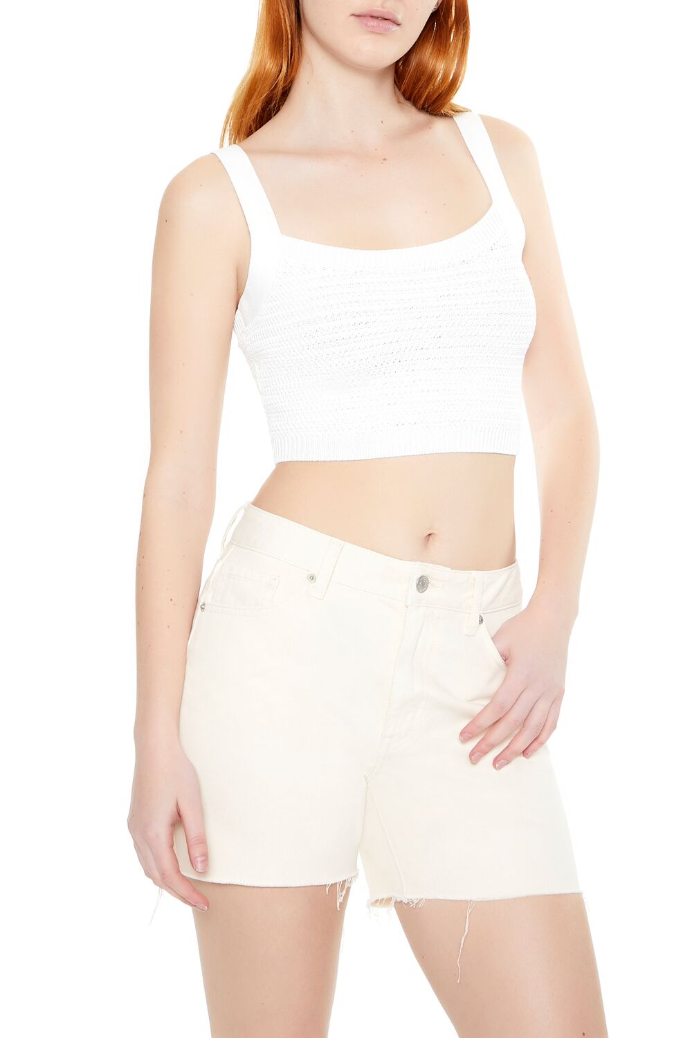  Forever 21 Sweater-Knit Crop Top - white - Bonton