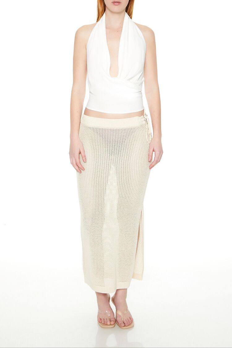 Forever 21 Crochet Lace-Up Maxi Skirt - cream - Bonton