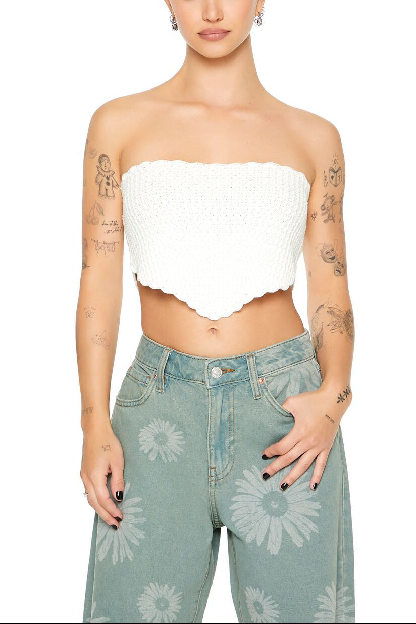  Forever 21 Crochet Sweater-Knit Tube Top - white - Bonton