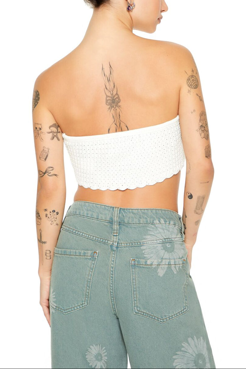  Forever 21 Crochet Sweater-Knit Tube Top - white - Bonton