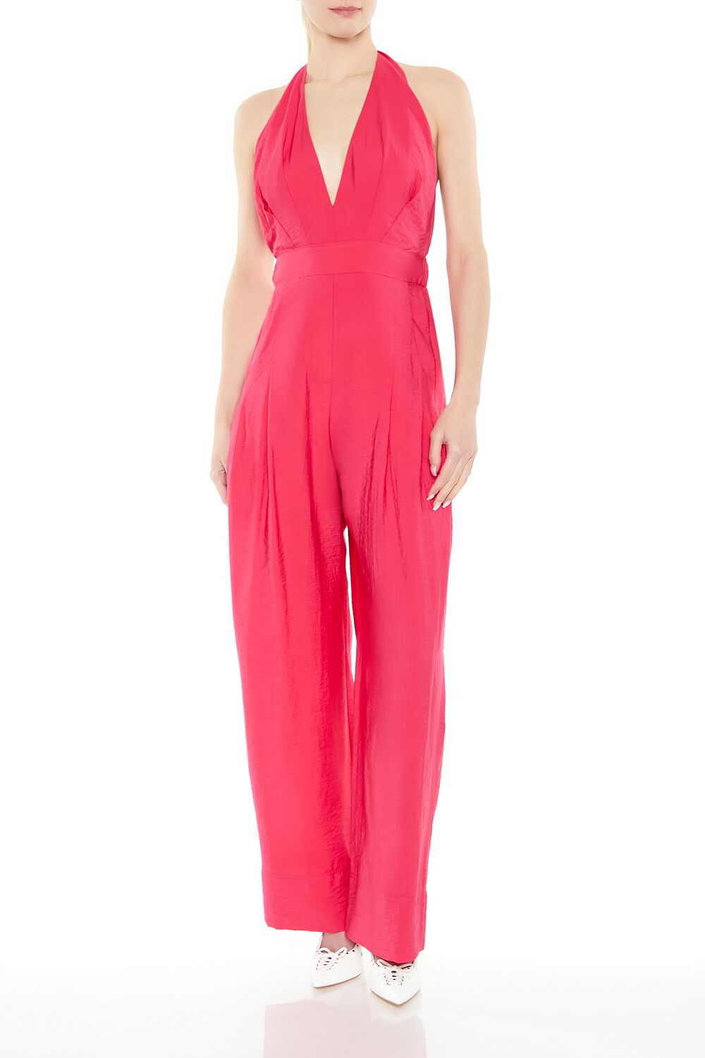  Forever 21 Halter Wide-Leg Jumpsuit - hot-pink - Bonton