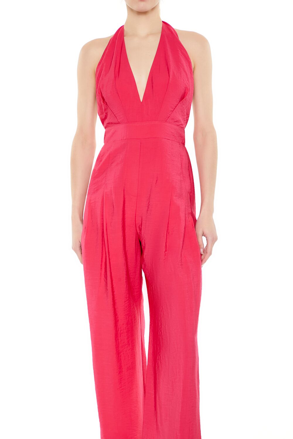  Forever 21 Halter Wide-Leg Jumpsuit - hot-pink - Bonton