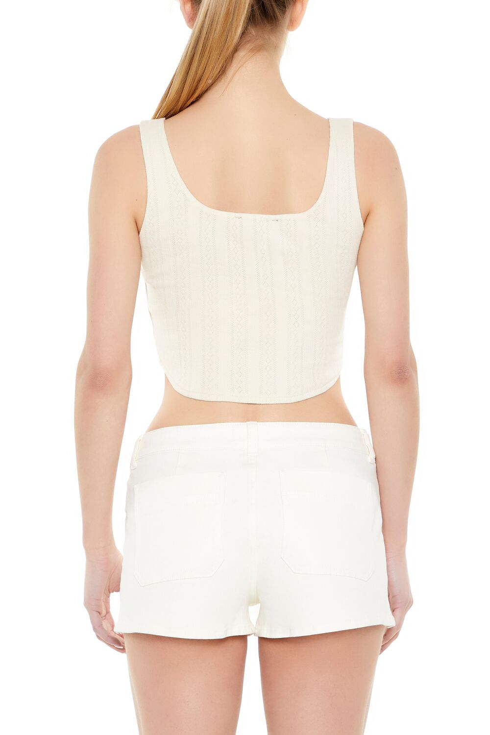  Forever 21 Rosette Pointelle Knit Crop Top - cream - Bonton