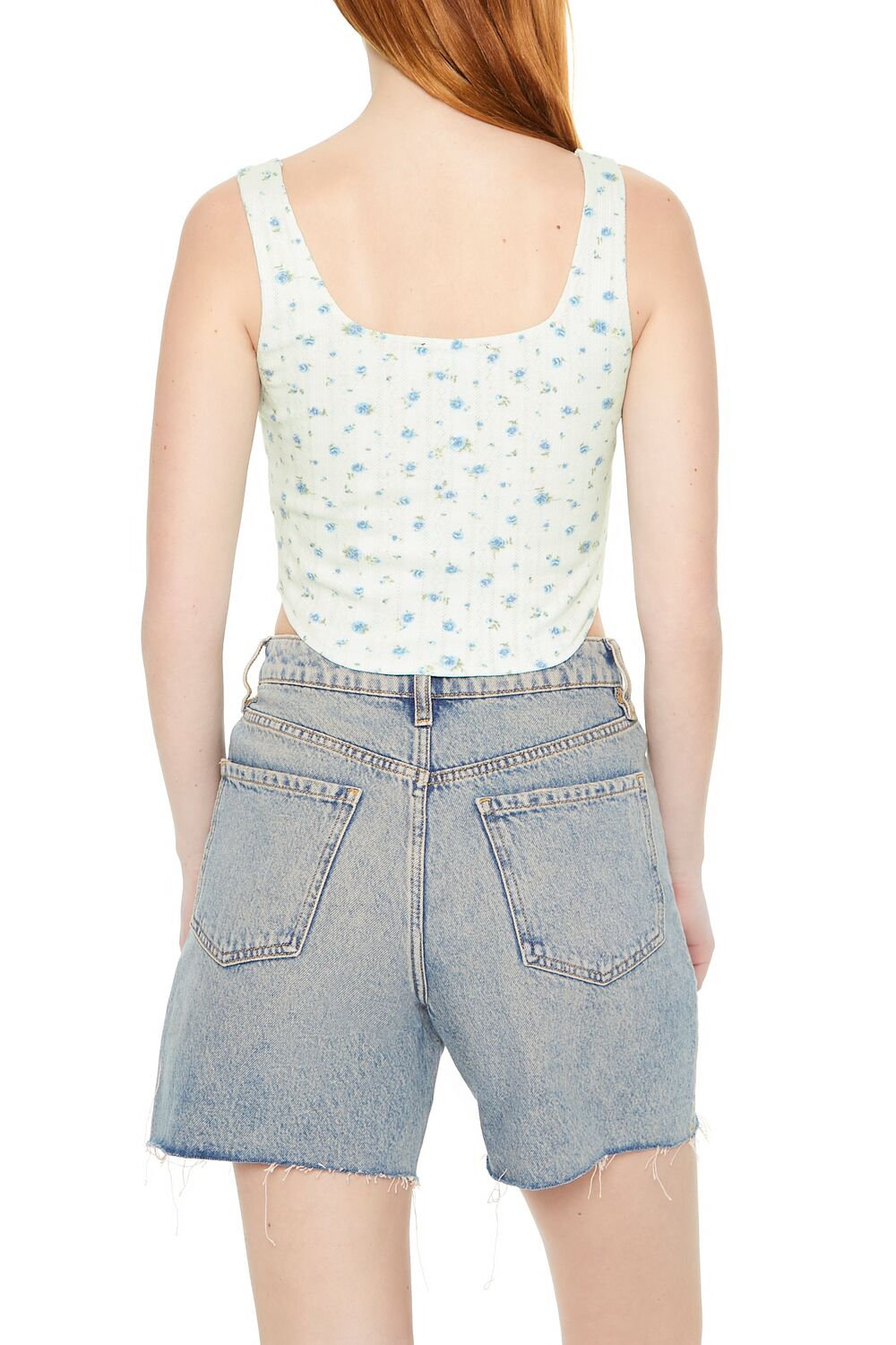  Forever 21 Cropped Floral Print Tank Top - blue multi - Bonton