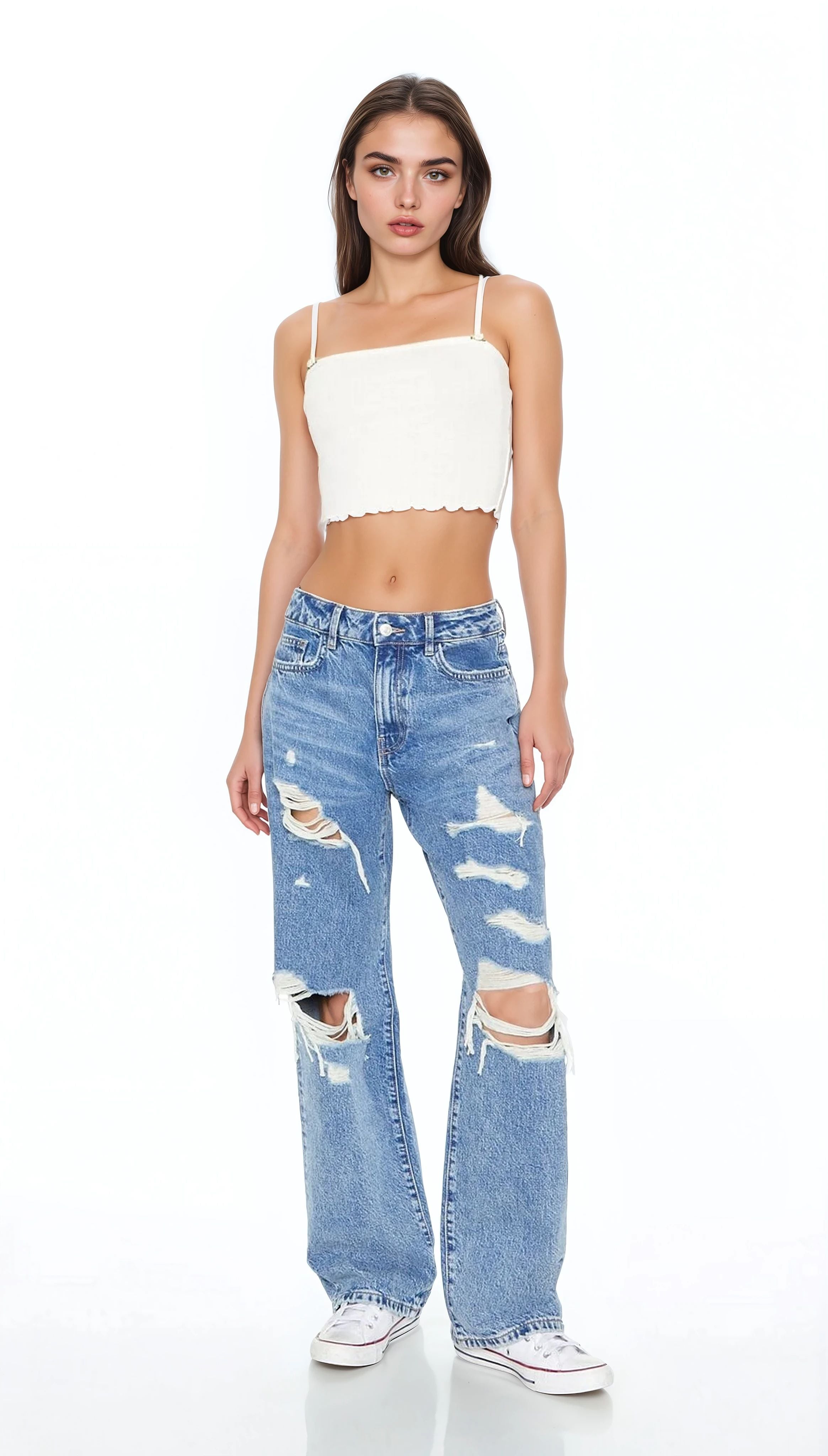  Forever 21 Rosette Lettuce-Edge Cropped Cami - white - Bonton