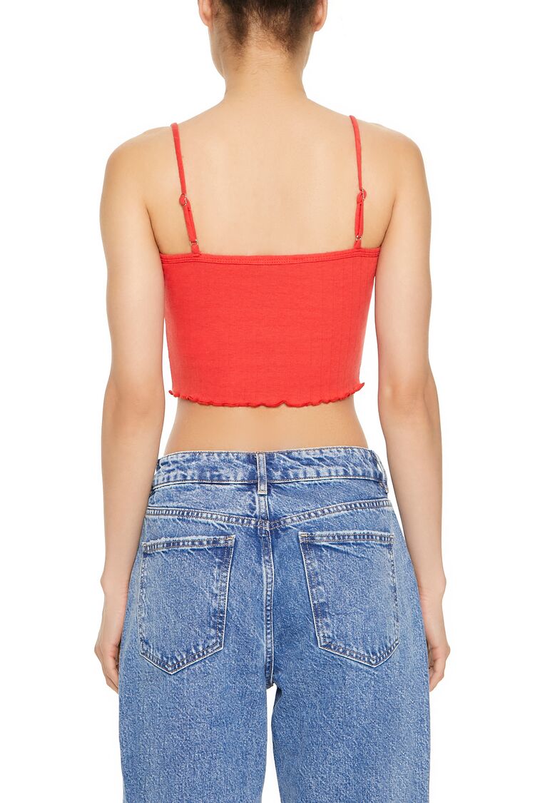  Forever 21 Rosette Lettuce-Edge Cropped Cami - white - Bonton