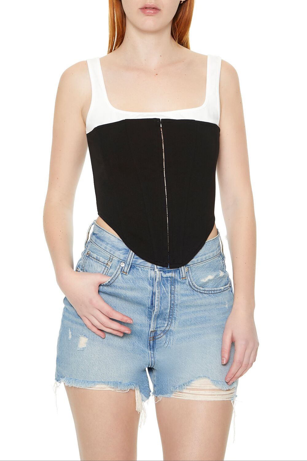 Forever 21 Lace-Up Corset Combo Top - black white - Bonton