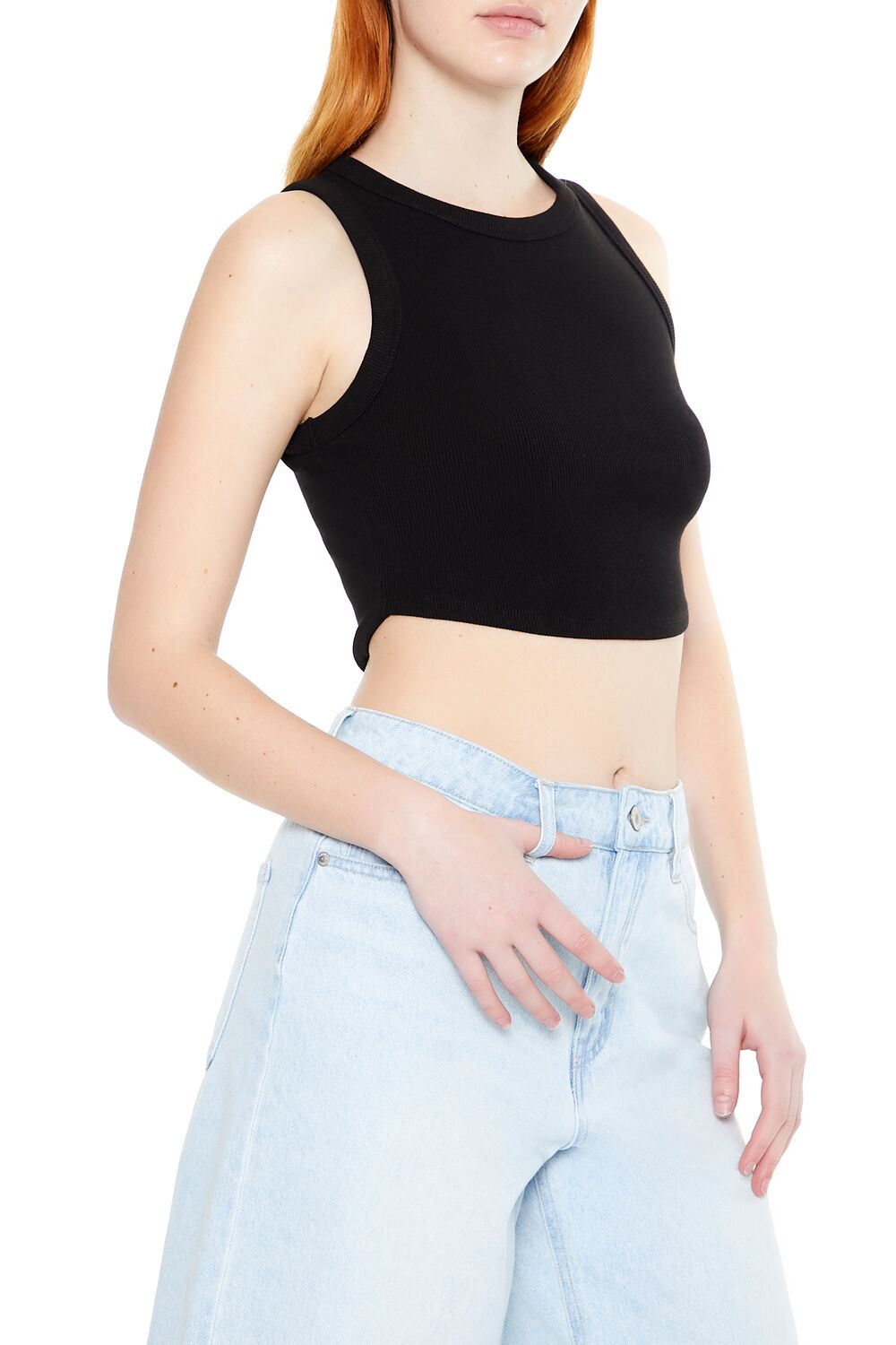  Forever 21 Cropped Dolphin-Hem Tank Top - black - Bonton