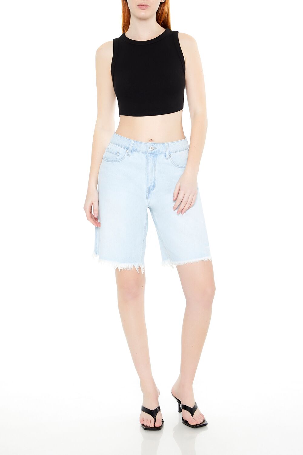  Forever 21 Cropped Dolphin-Hem Tank Top - black - Bonton