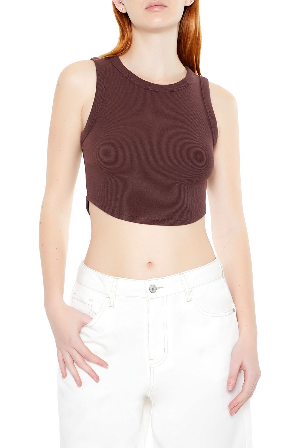  Forever 21 Cropped Dolphin-Hem Tank Top - black - Bonton