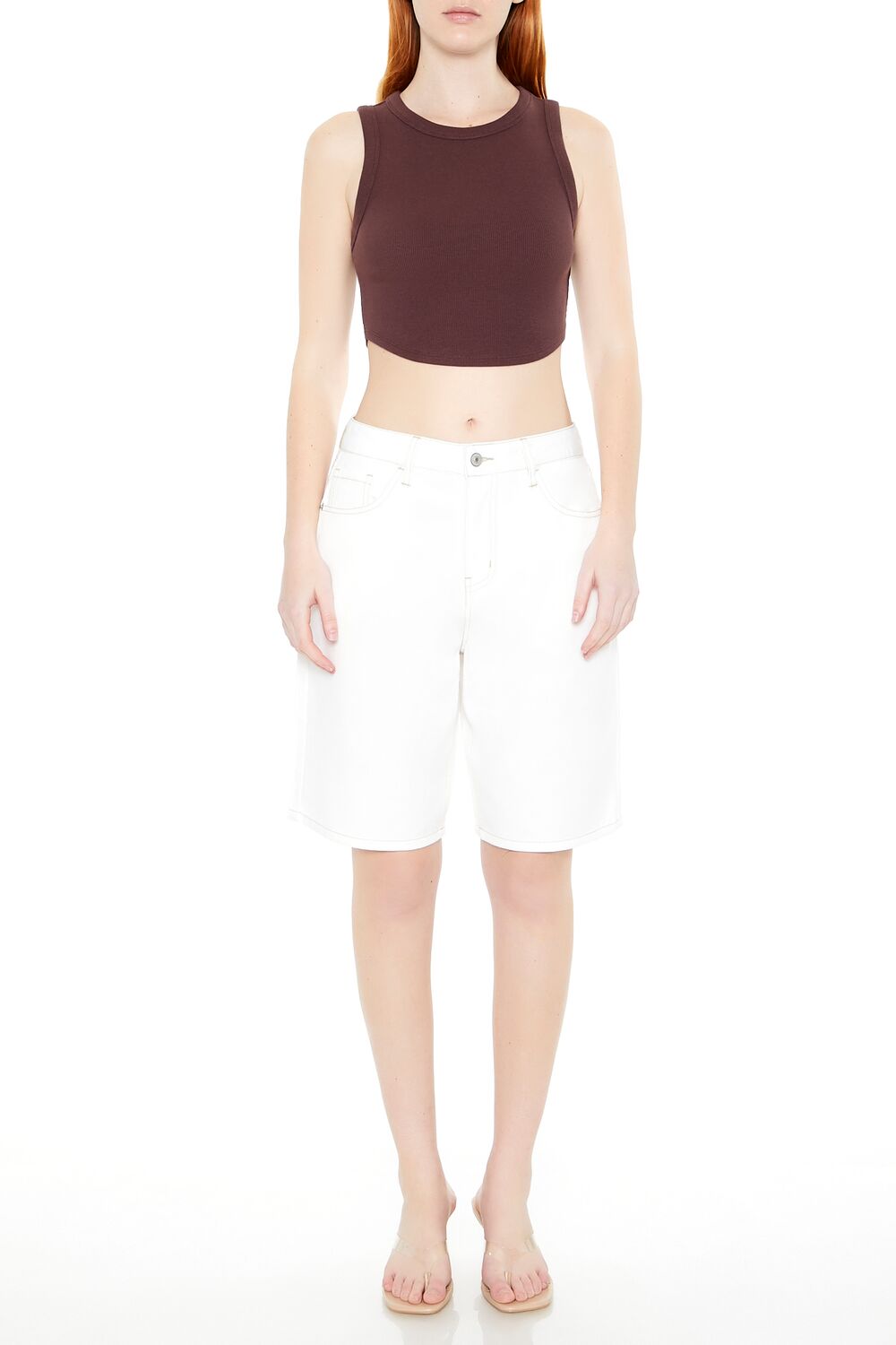  Forever 21 Cropped Dolphin-Hem Tank Top - black - Bonton