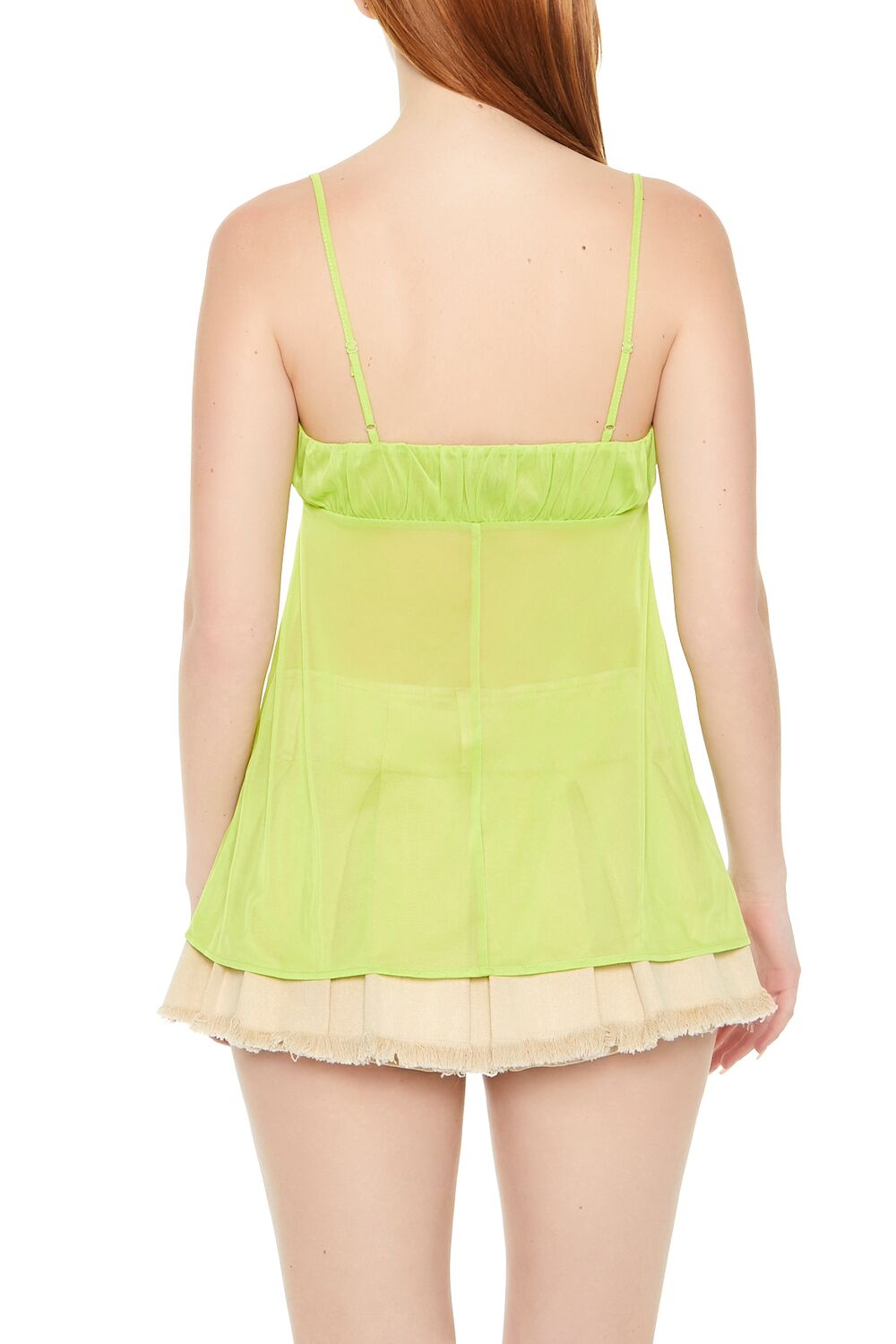  Forever 21 Sheer Mesh Split-Hem Cami - lime - Bonton