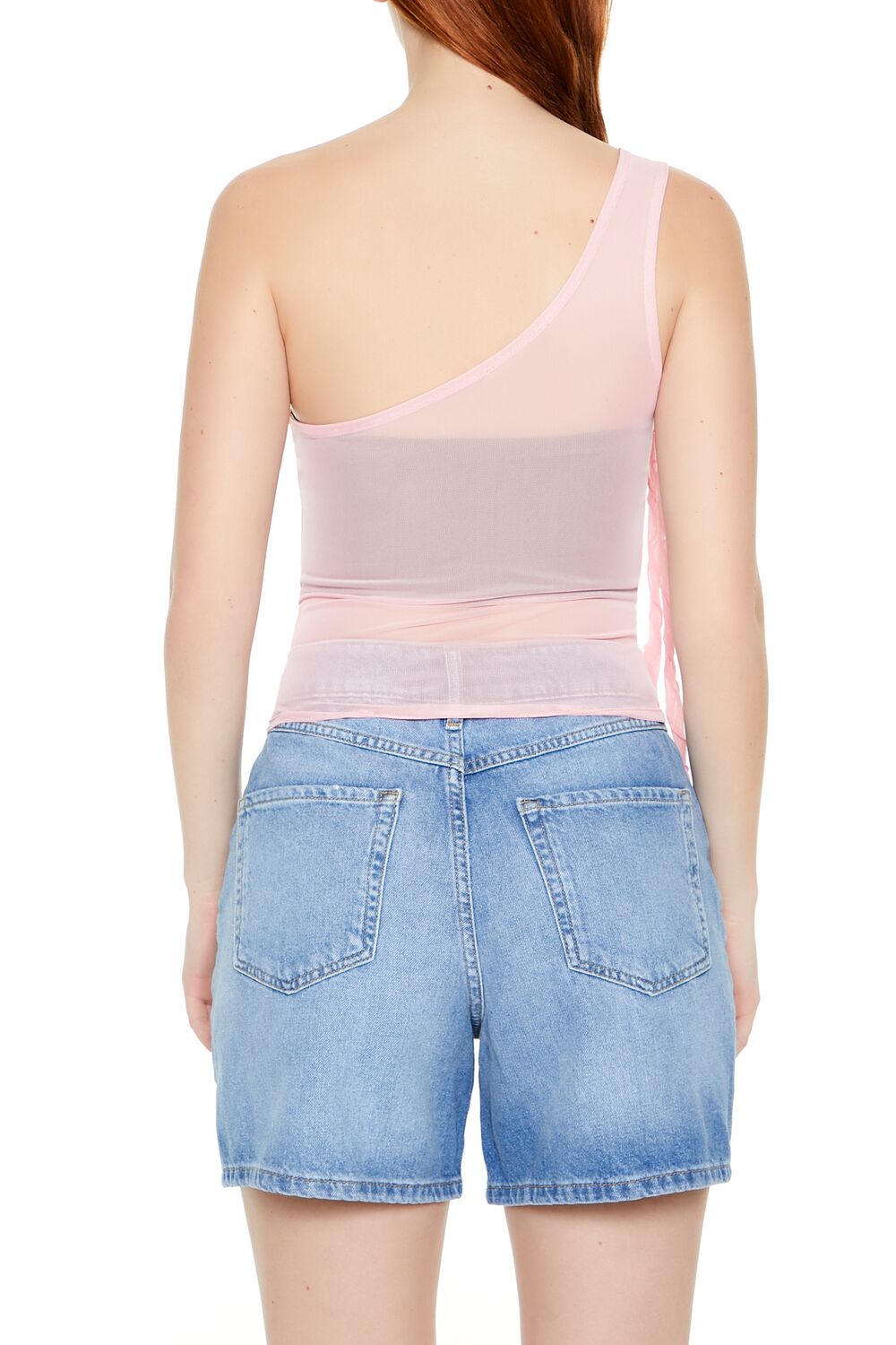  Forever 21 Mesh Rosette One-Shoulder Top - black - Bonton