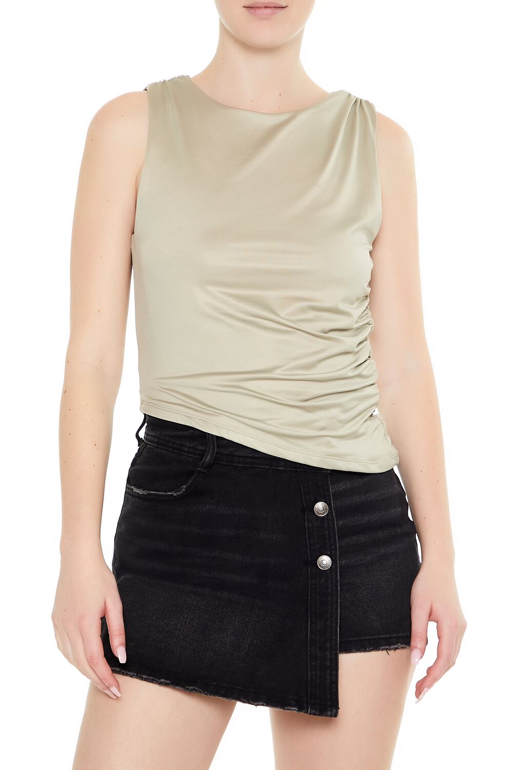  Forever 21 Contour Sculpt Asymmetrical Tank Top - black - Bonton