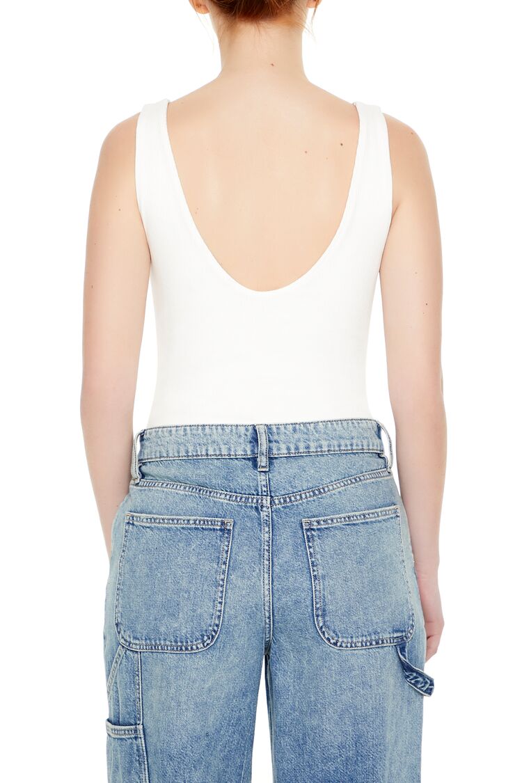  Forever 21 Textured V-Back Tank Bodysuit - white - Bonton