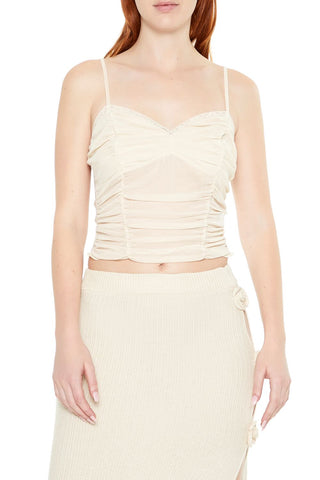 Lace-Trim Ruched Mesh Cami