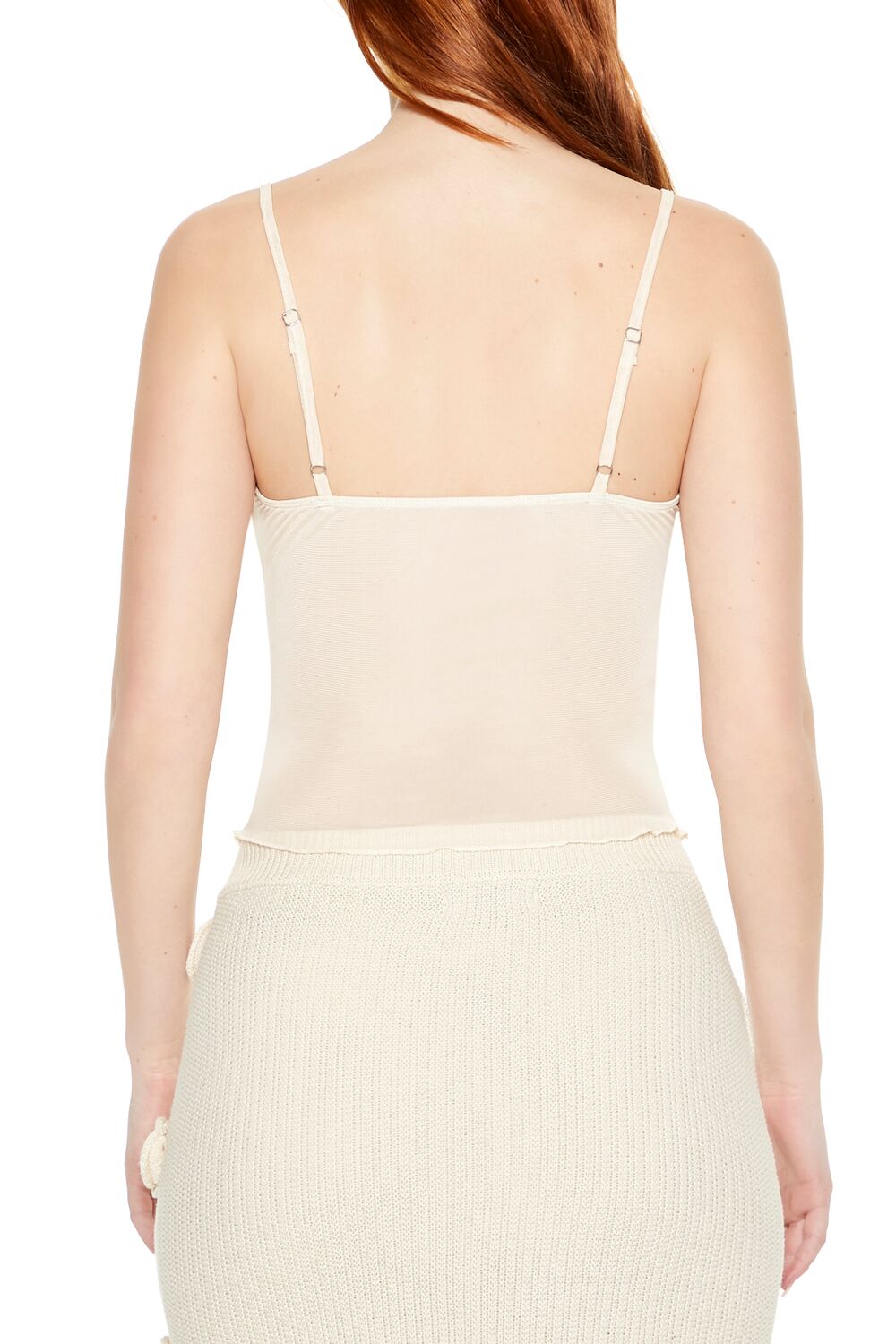  Forever 21 Lace-Trim Ruched Mesh Cami - taupe - Bonton