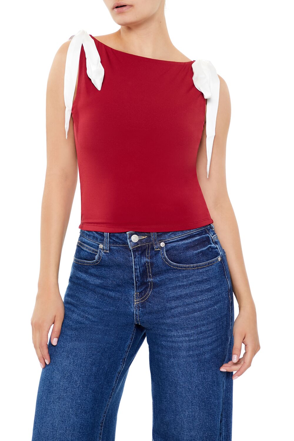  Forever 21 Sleeveless Satin Bow Top - black - Bonton