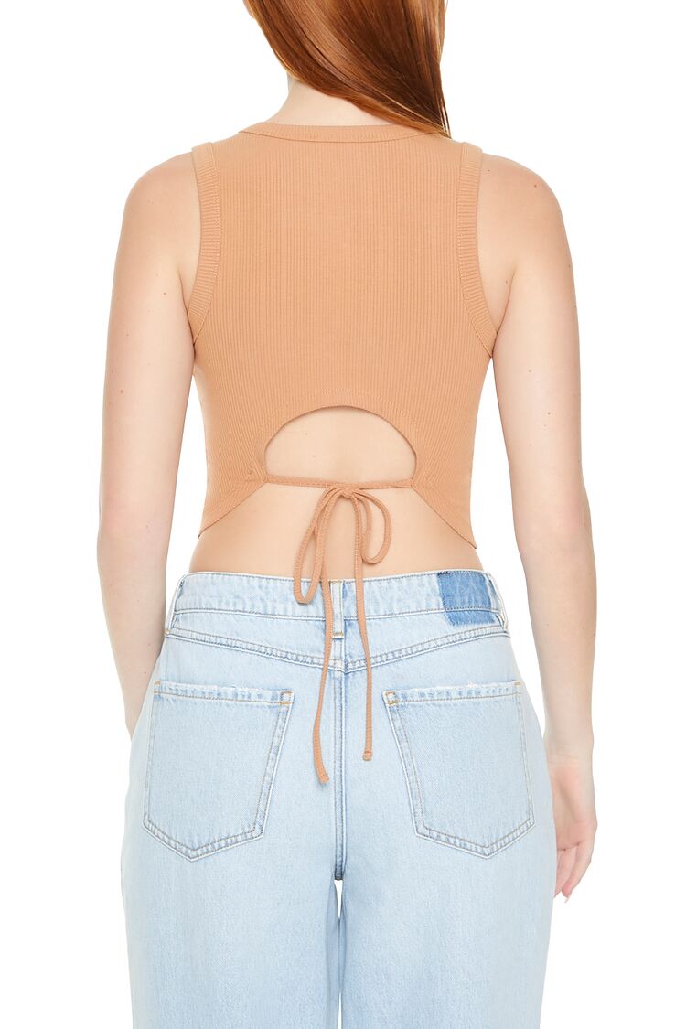  Forever 21 Cropped Cutout Tie-Back Tank Top - camel - Bonton