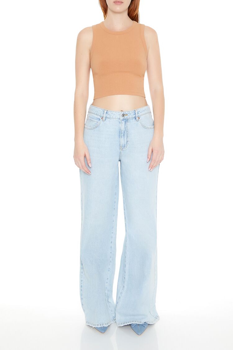  Forever 21 Cropped Cutout Tie-Back Tank Top - camel - Bonton