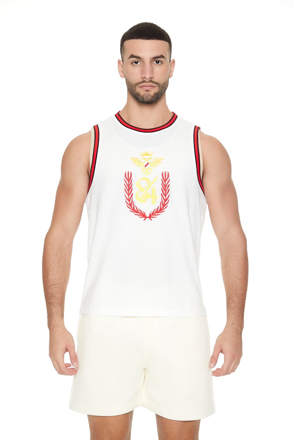  Forever 21 Mesh Embroidered 84 Basketball Jersey - white multi - Bonton