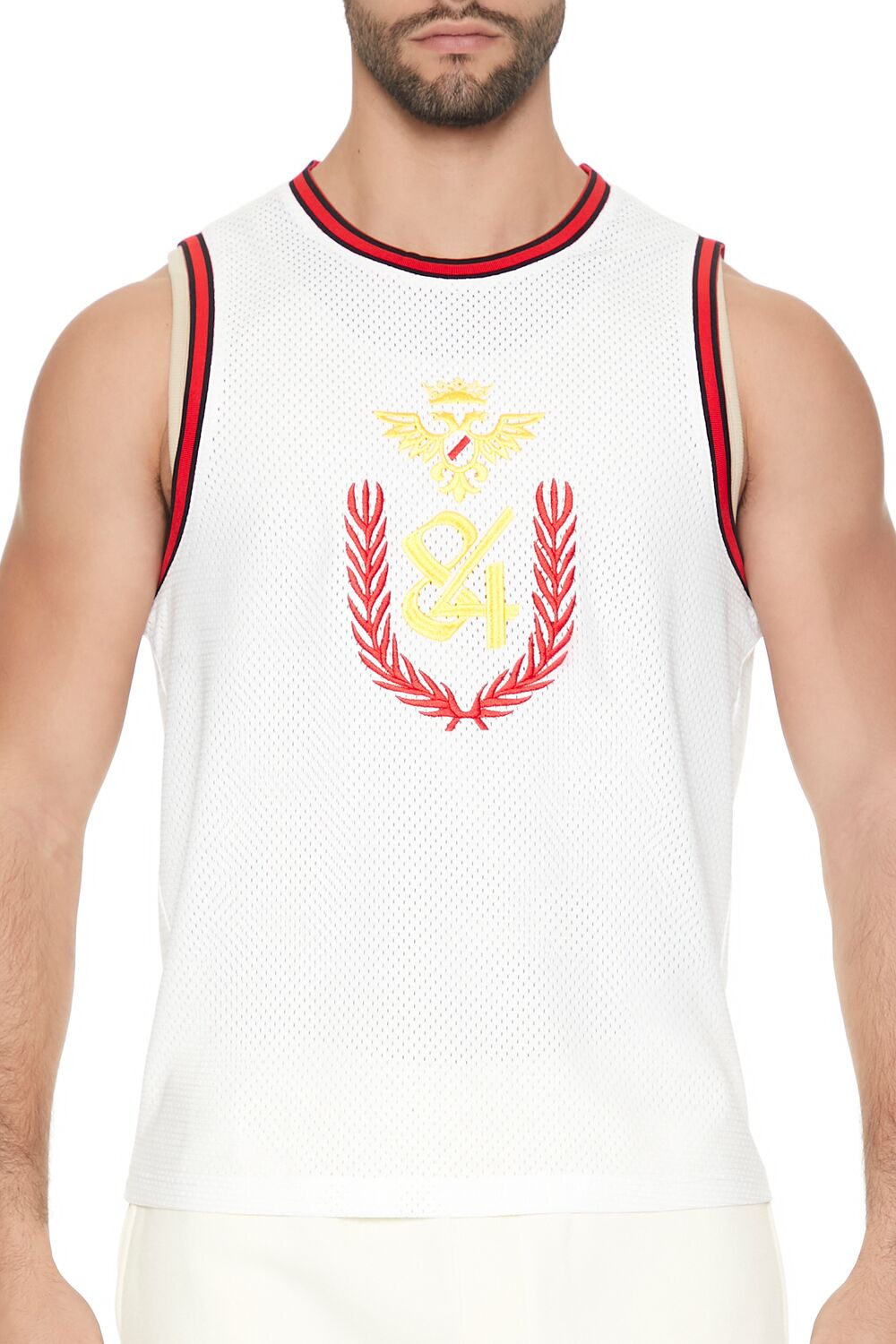  Forever 21 Mesh Embroidered 84 Basketball Jersey - white multi - Bonton