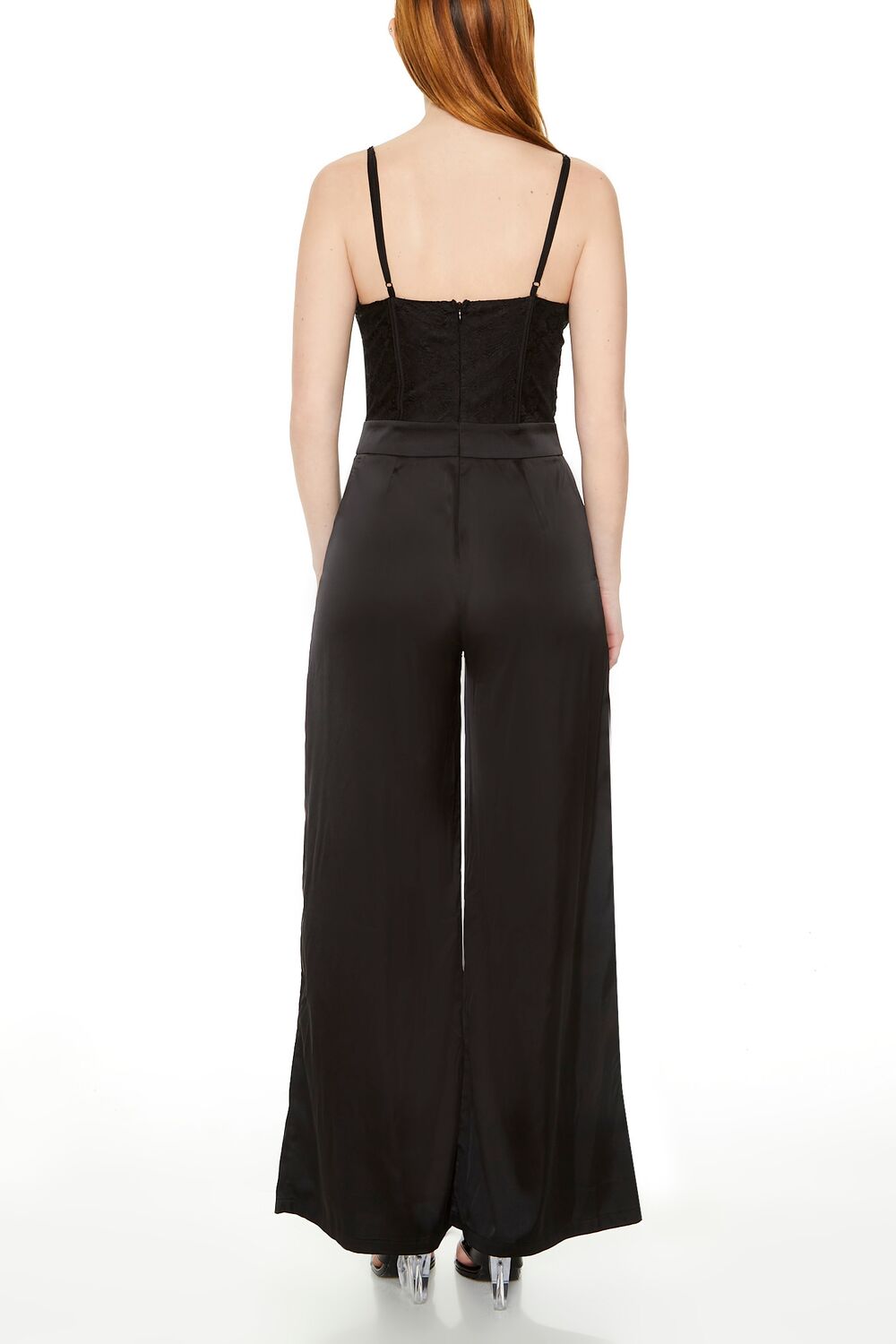  Forever 21 Satin & Lace Bustier Jumpsuit - black - Bonton