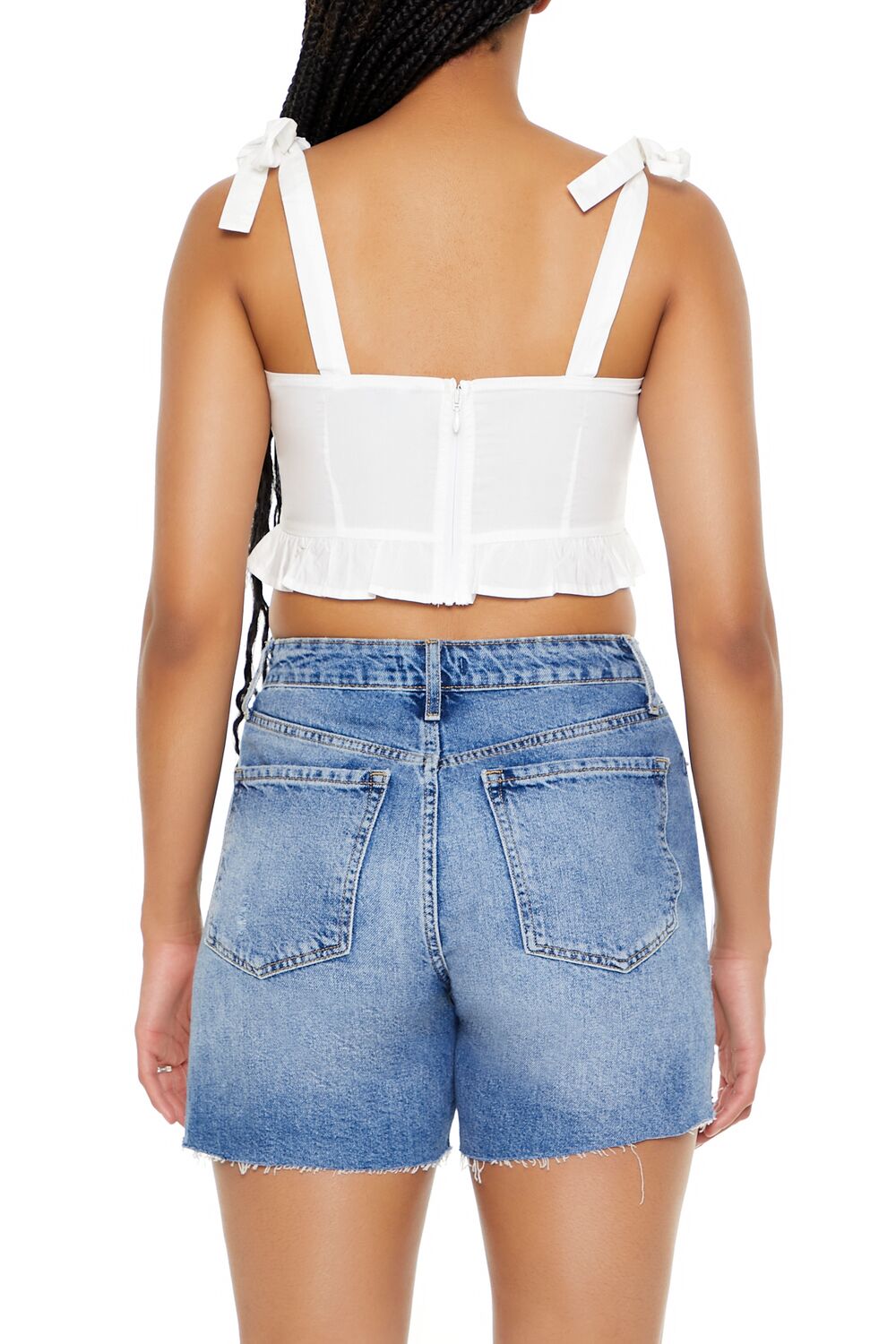  Forever 21 Tie-Strap Flounce Crop Top - white - Bonton