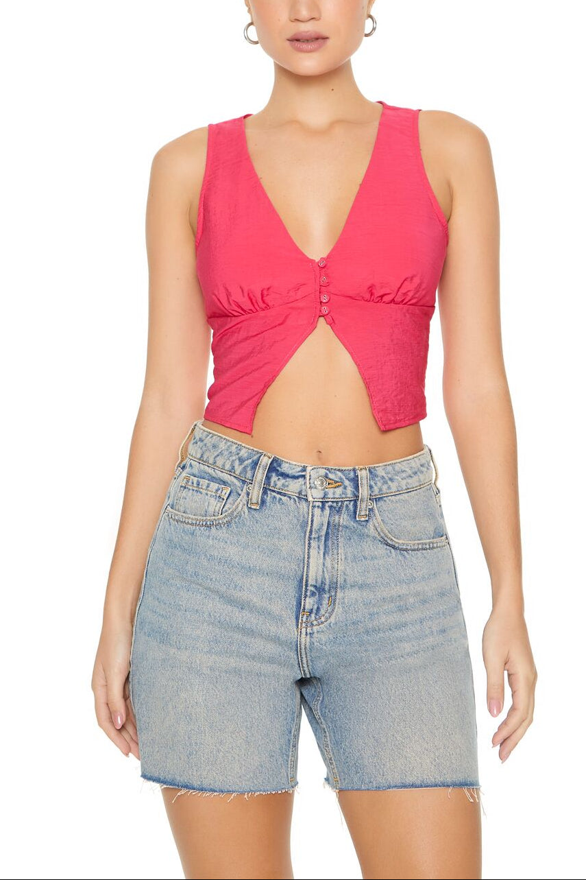  Forever 21 Plunging Split-Hem Crop Top - hot pink - Bonton