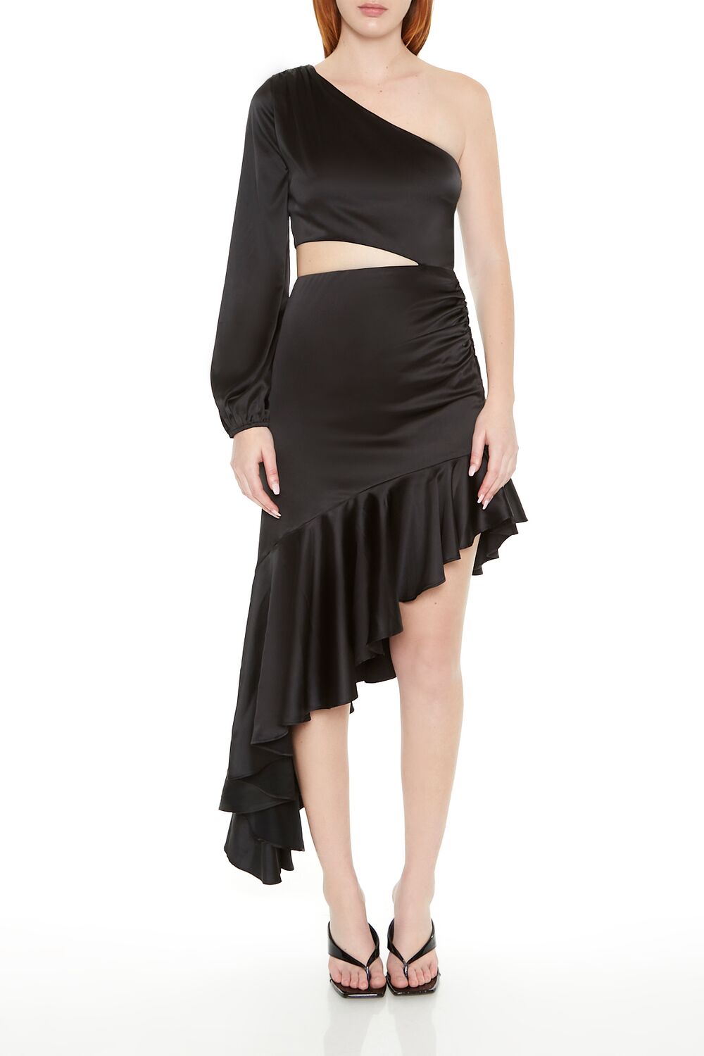  Forever 21 Asymmetrical One-Shoulder Midi Dress - black - Bonton