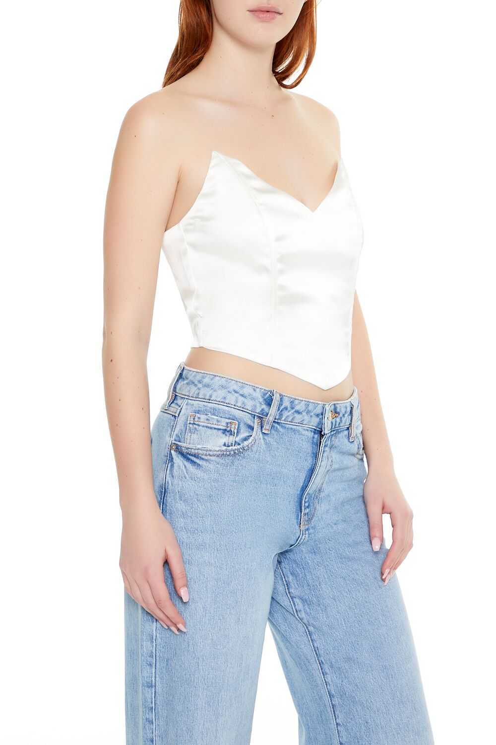 Forever 21 Satin Cropped Tube Top - white - Bonton
