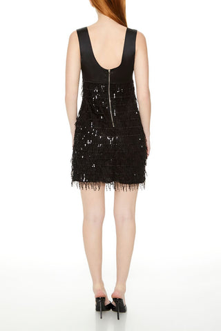 Satin & Sequin Fringe Mini Dress