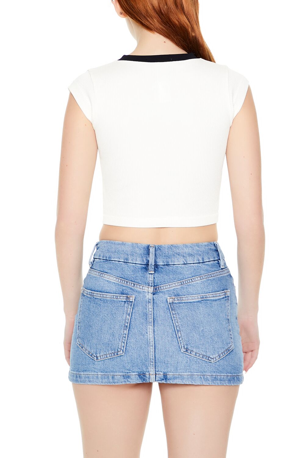 Forever 21 Ribbed Seamless Crop Top - white black - Bonton