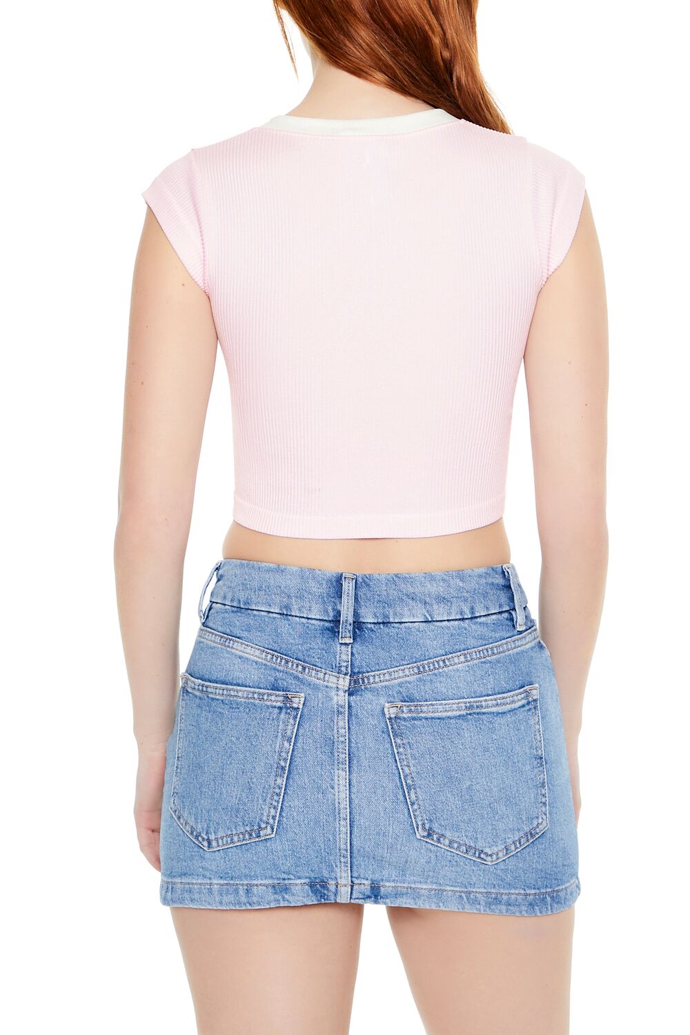  Forever 21 Ribbed Seamless Crop Top - white black - Bonton