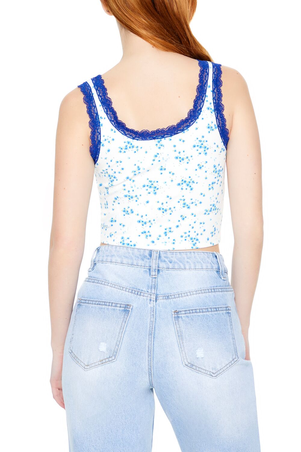  Forever 21 Floral Print Cropped Tank Top - white multi - Bonton