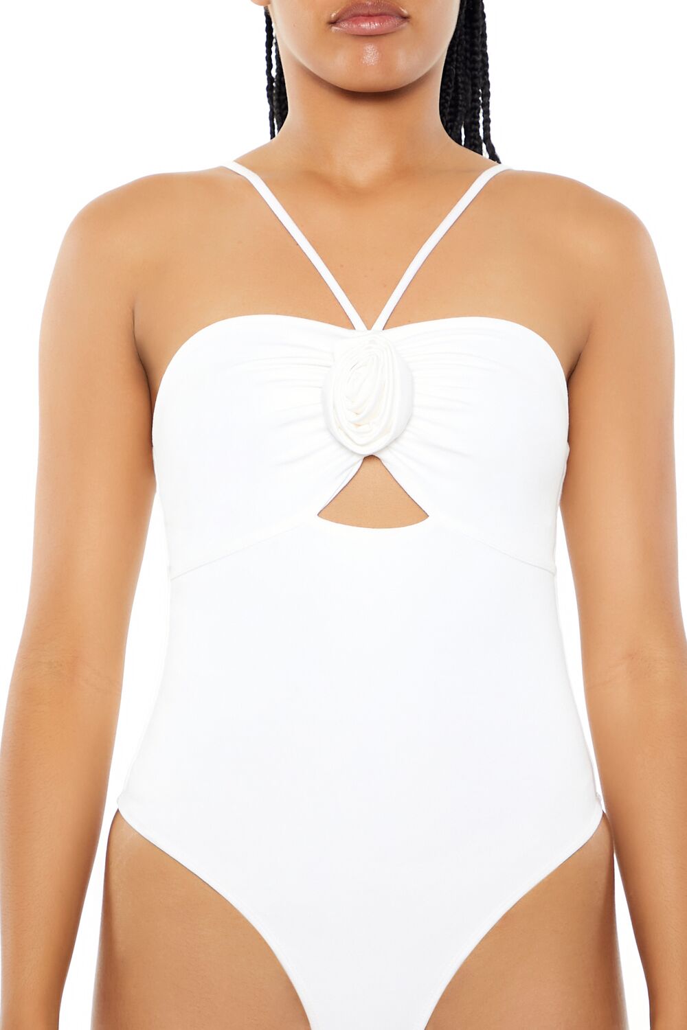 Forever 21 Rosette Cutout Bodysuit - white multi - Bonton