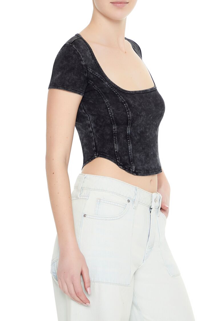  Forever 21 Mineral Wash Cropped Tee - black - Bonton