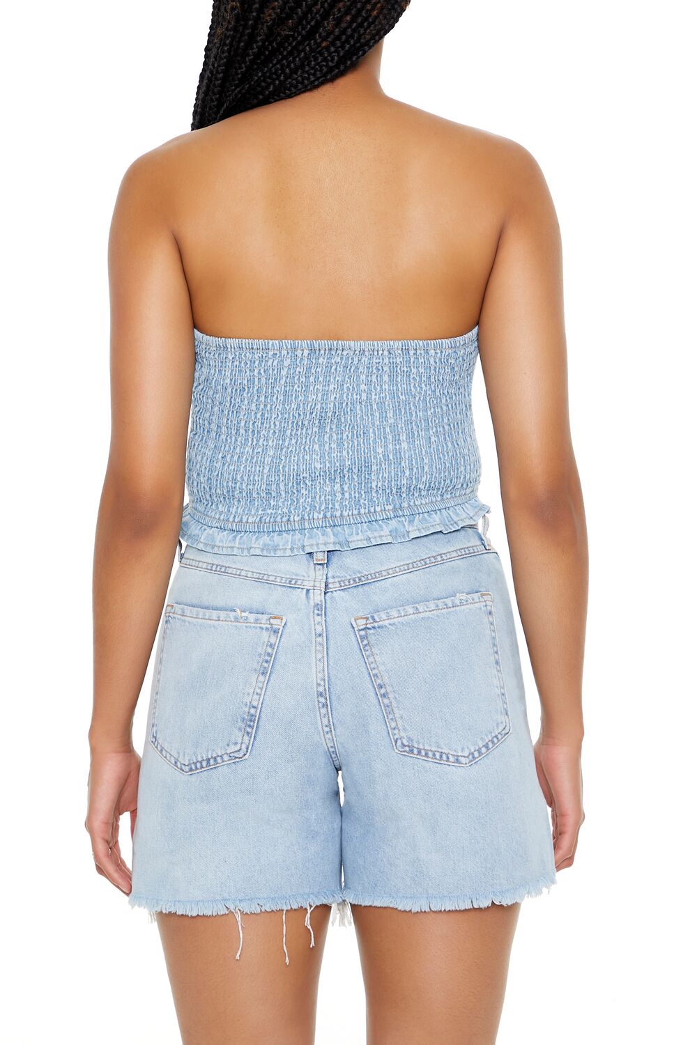  Forever 21 Cropped Chambray Tube Top - light denim - Bonton