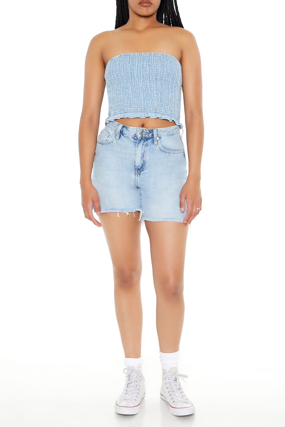  Forever 21 Cropped Chambray Tube Top - light denim - Bonton
