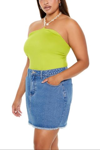Plus Size Faux Pearl Halter Bodysuit
